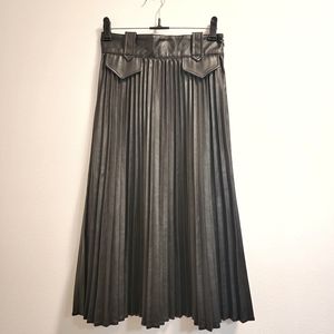 Express Pleather Pleated Midi Skirt
